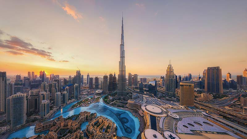 Aerial view of Burj Khalifa in Dubai 